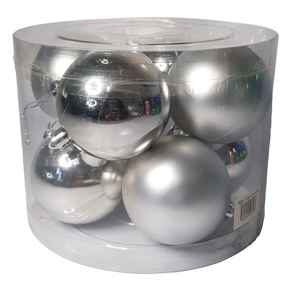 Big Christmas Tree Baubles - Christmas Balls 8 Pack - Silver Tones
