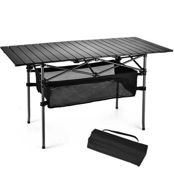 Folding Up Table Roll-up Portable Picnic Camping Table Beach Backyard BBQ