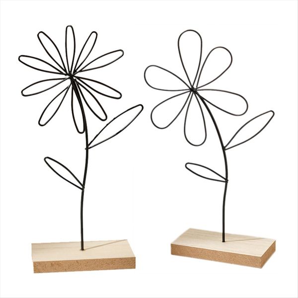 Metal Flower Decor Stand Flower Metal Black Wooden Base Home Decor