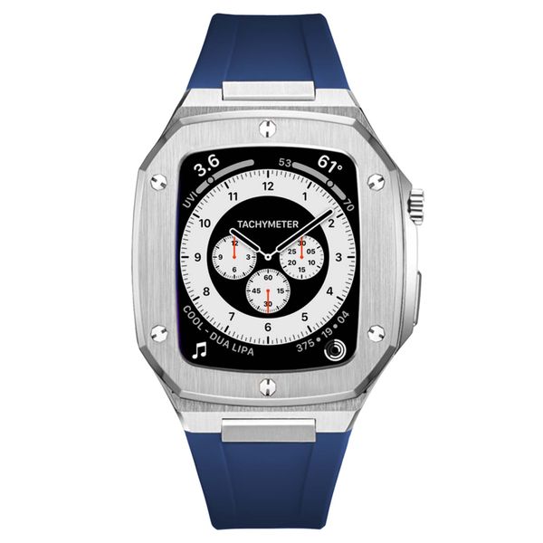 Colton James MVP Luxury 44mm Apple Watch Upgrade Kit - Silver &amp; Red Rubber