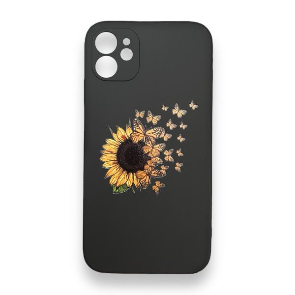 AMA Sunflower &amp; Butterfly Pattern Black Silicon Case For Samsung S21 Ultra