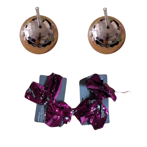 2 x Disco Balls + 2 Hair Bows