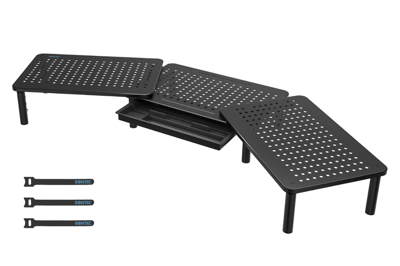 Bontec Dual Monitor Stand Riser 103cm Adjustable Desktop Drawer Organiser