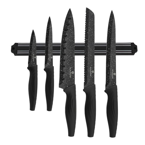 Blaumann 6-Piece Marble Coating Knife Set with Hanger - Black
