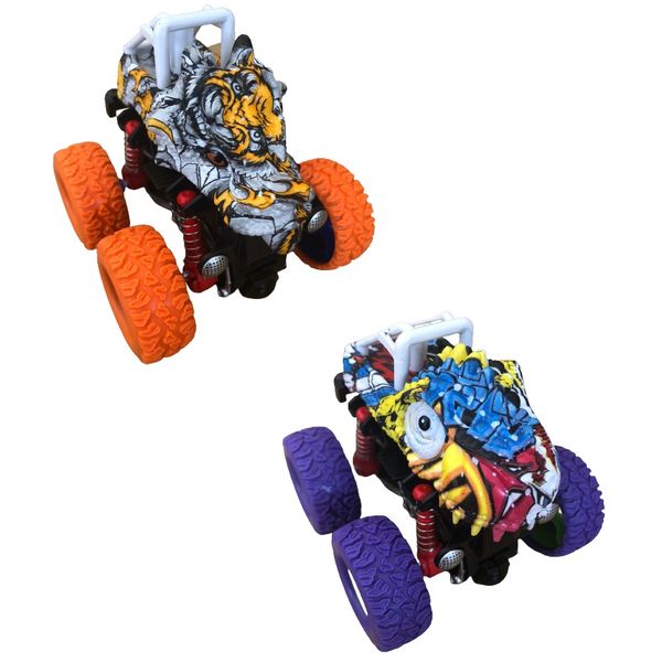 Monster Spin Graffiti Car 4x4 - 360° Revolve (Size 11cm Each) Pack of 2