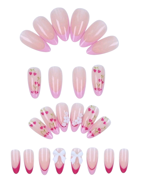 24 Piece Long Almond Pink French Press-On Nails