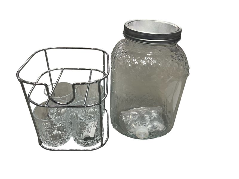 Glass Dispanser Jar Set 4l with 4 Glasses cups