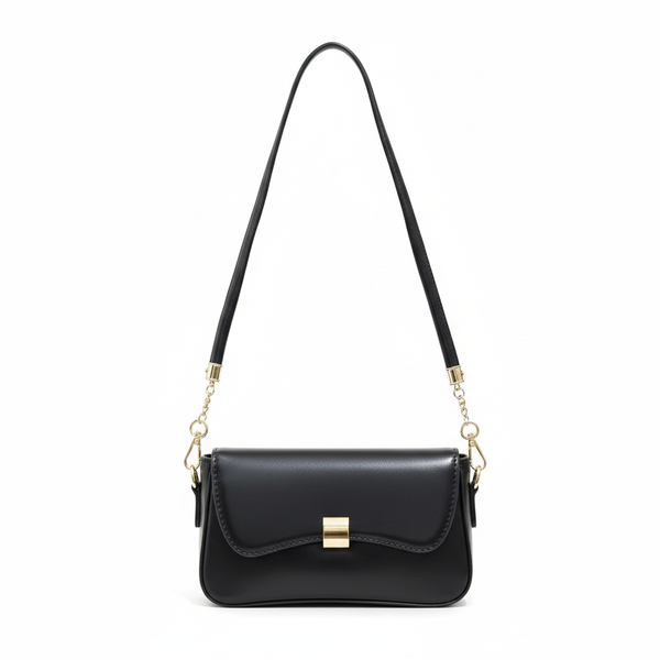 LaMara Paris Sanidin sleek black shoulder bag with gold clasp black