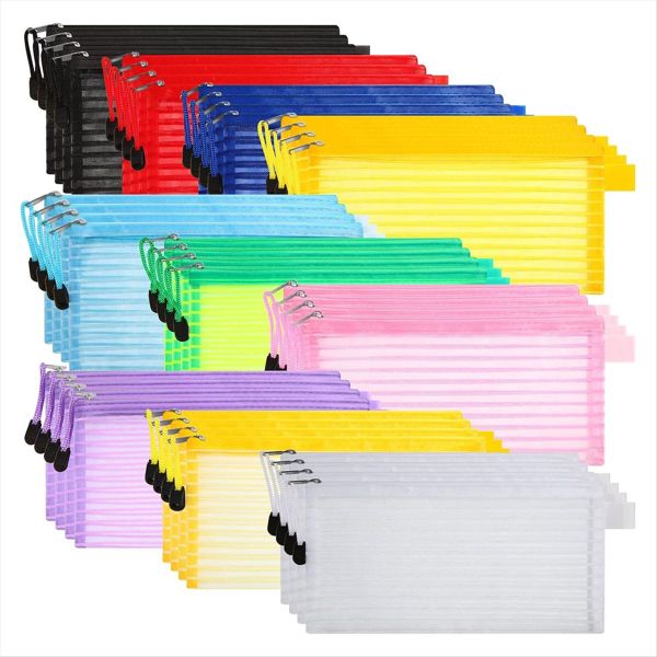 40 Pack 10 Colors Zipper Mesh Pouch Colorful Pencil Pen Bag
