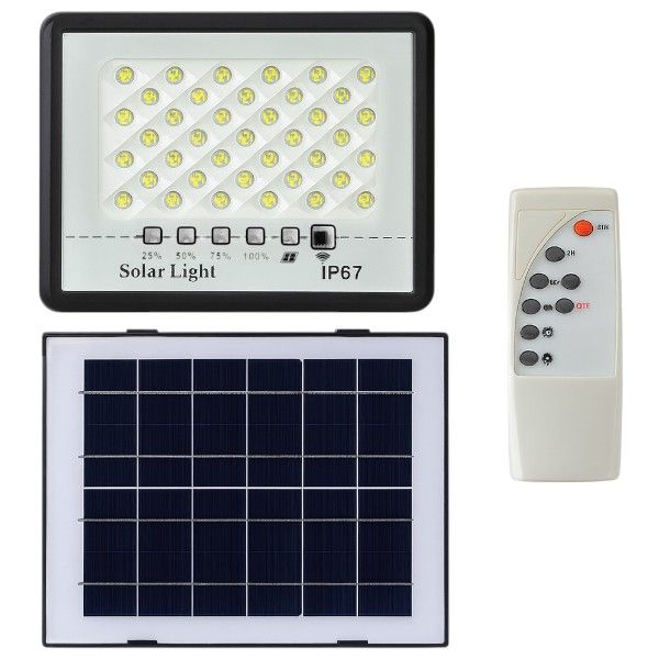 100W - IP67 Solar Light With Remote Control &amp; Battery Display - Black