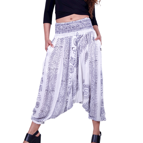  Women's Harem Pants Rayon Smocked Waist Yoga Hippie