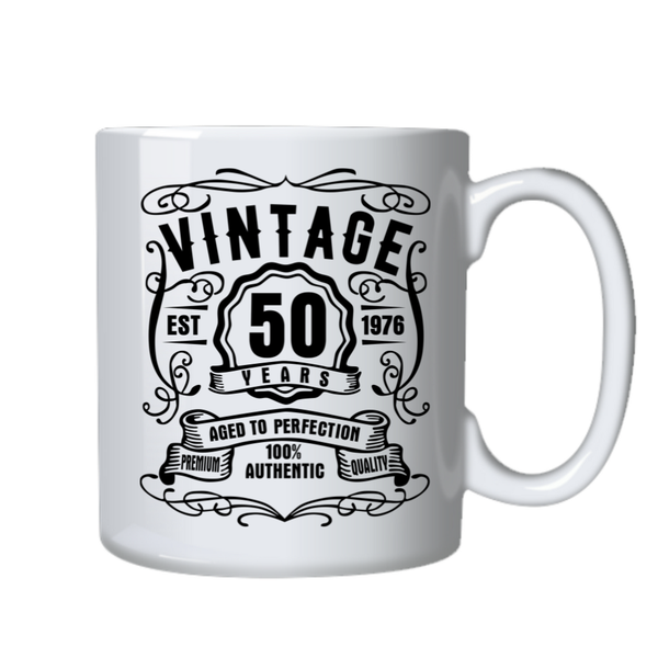 Vintage 50 Years Old Est 1976 Birthday Cup - Mug Gift - White