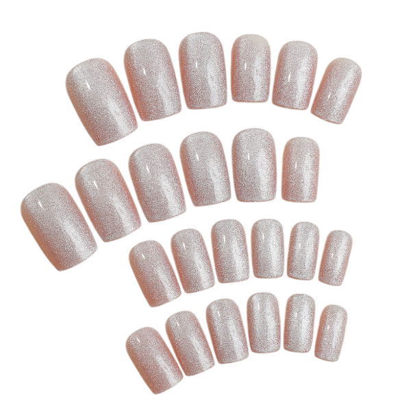 24 Piece Short Square Press-On Nails With Shimmering Glitter Finish - Pink