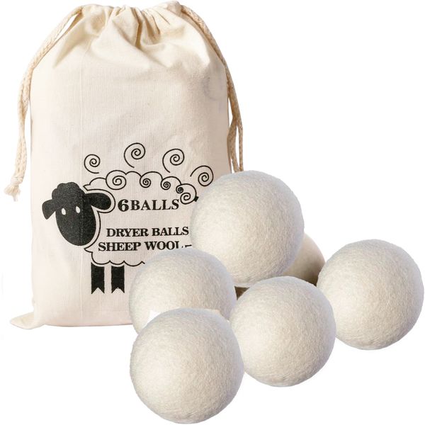 6 Wool Dryer Balls, Reusable Laundry Balls for Dryer with Storage Bag