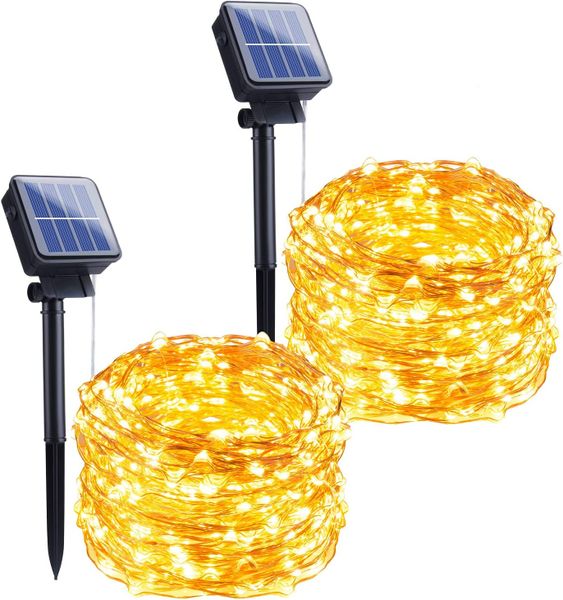Bright Warm 20m LED Solar Fairy Lights - 8 Modes