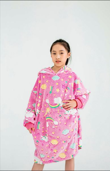 Kids Fleece Oversized Wearable Snuggle Blanket Sweatshirt Hooded Assorted
