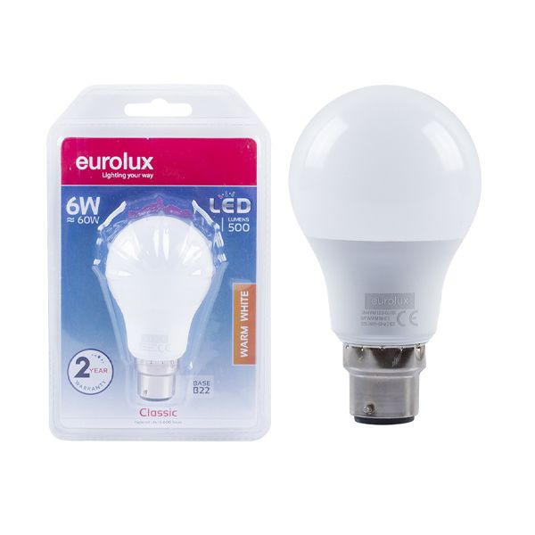 Eurolux - LED A60 Globe Opal B22 6w Warm White