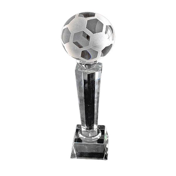 Clear Glass Sandblasted SoccerBall Trophy with Base