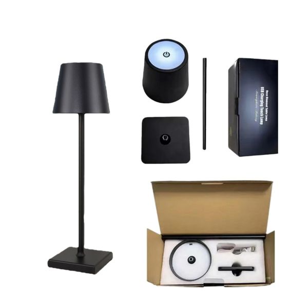 Rechargeable tri color LED metal desk lamp with built-in 1500mAh battery