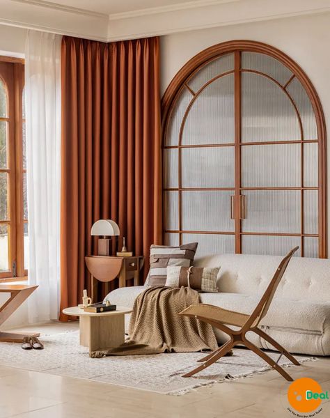 DOT French High End 100% Full Blackout Readymade Eyelet Curtain - Orange