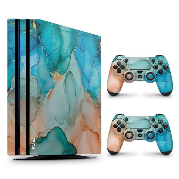 Decal Skin Compatible with PS4 Pro - Vibrant Marbled Gold (Decal Only)