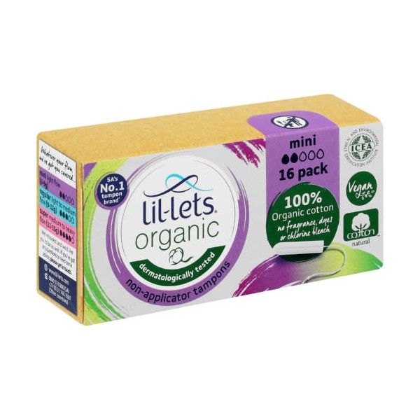 Lil-Lets Organic Non-Applicator Tampons Mini 16 Tampons x 2 boxes