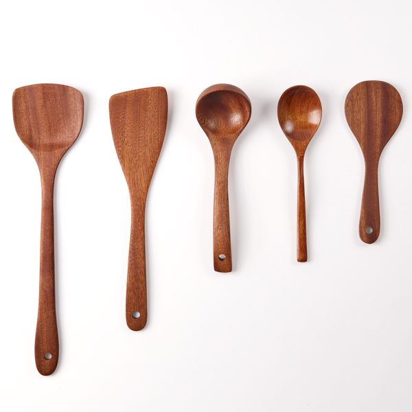 Chenshia Ebony Kitchen Cooking Utensils/Spoons/Saucers - 5 piece Spoon Set