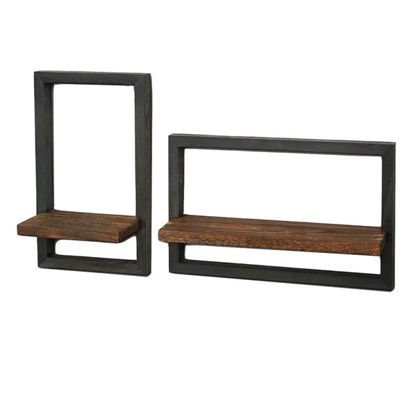 Decor Wall Mounted Wooden Floating Storage And Display Shelves Set of 2