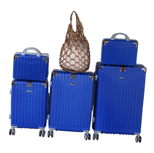 Blue ABS Hard-Shell Luggage Set with Spinner Wheels &amp; Vanity Cases 6 Piece