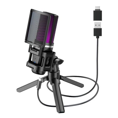 A68 - RGB Condenser Microphone With Pop Filter & Tripod Stand - Black Image