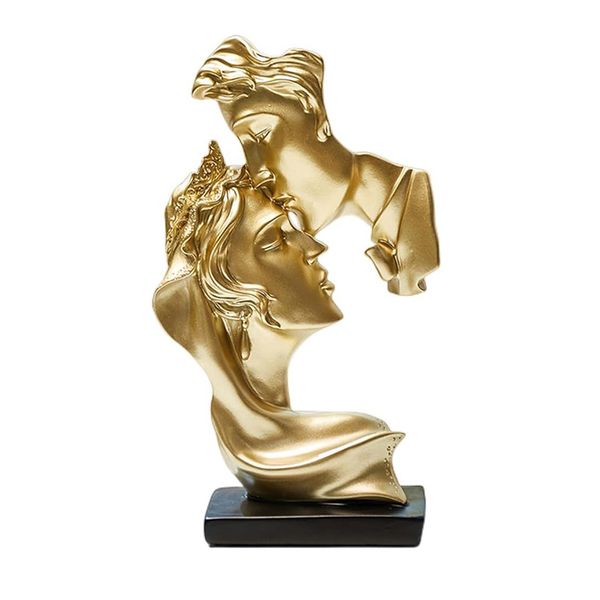 Couples Kiss Sculpture Abstract Art Resin Gold Statue Decoration
