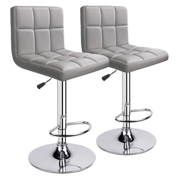 Faux Leather Kitchen Breakfast / Bar Stool -Set of 2- Grey Colour