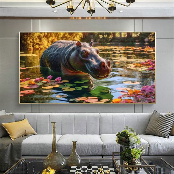 Canvas Wall Artwork - Hippo Haven - 0622