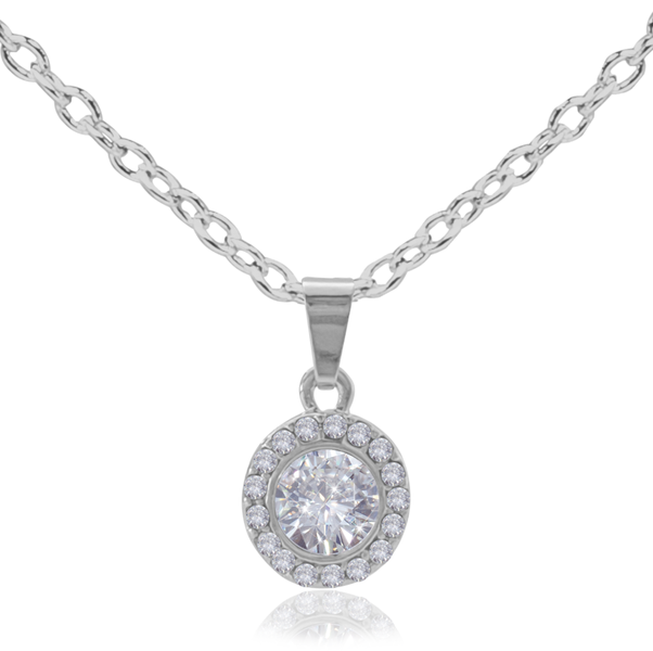 Cubic Zirconia Faux Halo Diamond Pendant Necklace