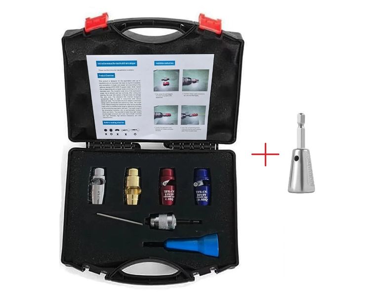 Drill wire stripper 6-piece kit - for fast wire stripping, twisting,capping