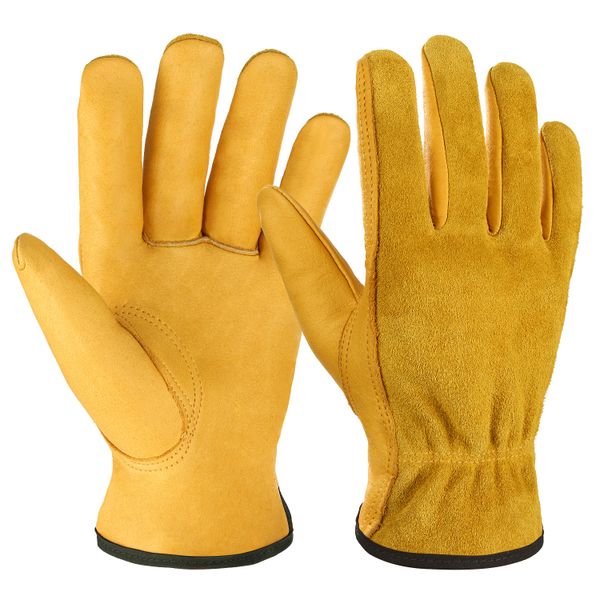 Puncture Resistant Leather Gardening Gloves - Breathable - Size L