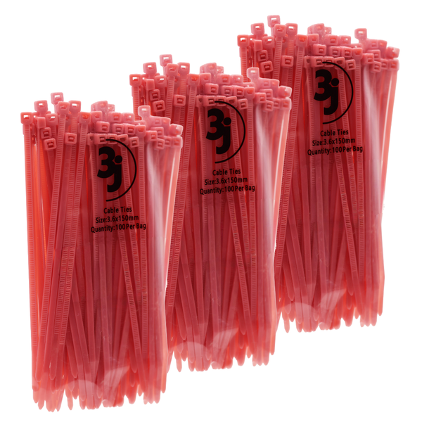 Cable Ties 3.6 x 150mm Pink (Pack of 3)(100's)