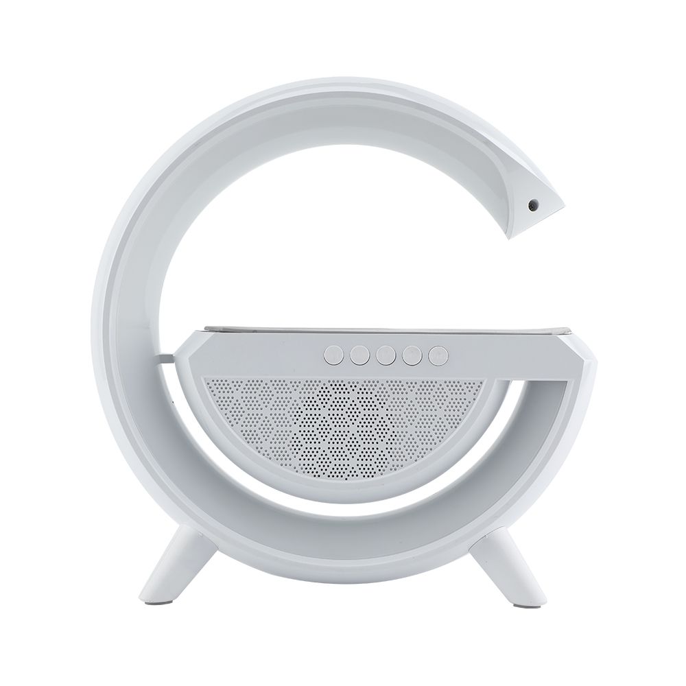 led light with wireless charging and audio speaker