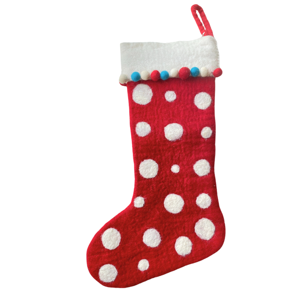 Festive Red and White Felt Christmas Stocking
