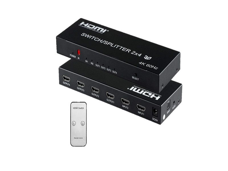 HDMI Splitter with 4 HDMI Outputs (HDMI Switcher Splitter 2 x 4)