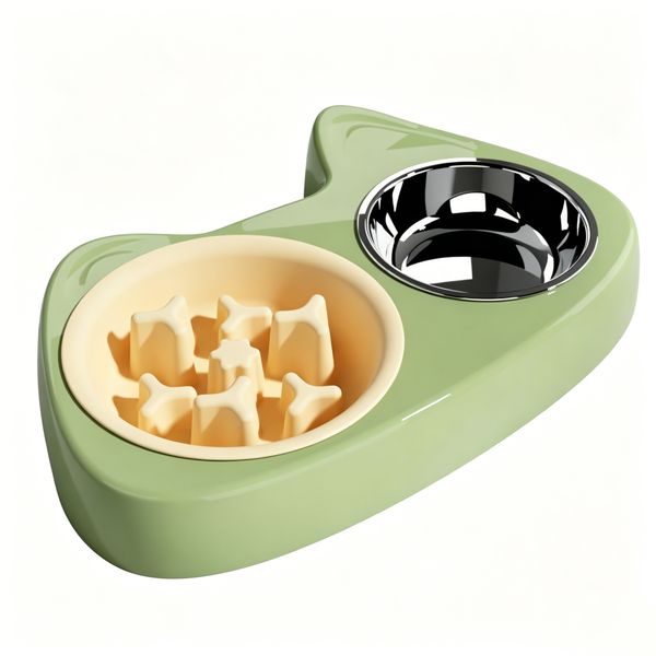 2-in-1 Slow Feeder &amp; Water Pet Bowl - Non-Slip Dish for Cats &amp; Small Dogs