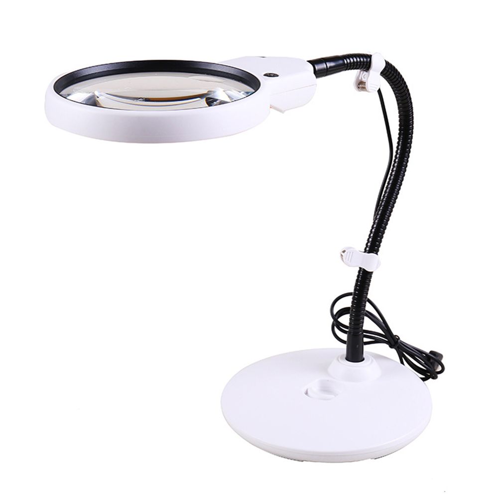 LED Double Lens Desktop Magnifier with Cold Warm Lamp Round Base