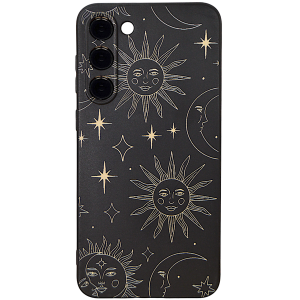 Black Phone Case with Sun Faces &amp; Pro Camera for Samsung S23+