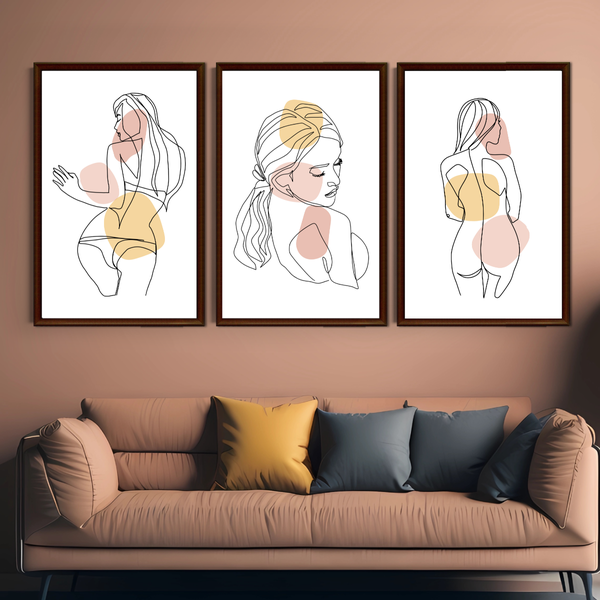 Set of 3 A3-Size Line Drawing Wall Art Decor Print - (Unframed)