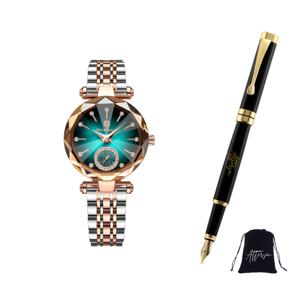 Atterson Elegance &amp; POEDAGAR Luxe: Pen &amp; Ocean Diamond Dial Watch Ensemble