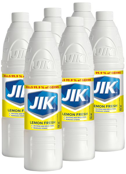 JIK 6 x 750ml, Liquid Thin Bleach, Laundry Stain remover, Lemon
