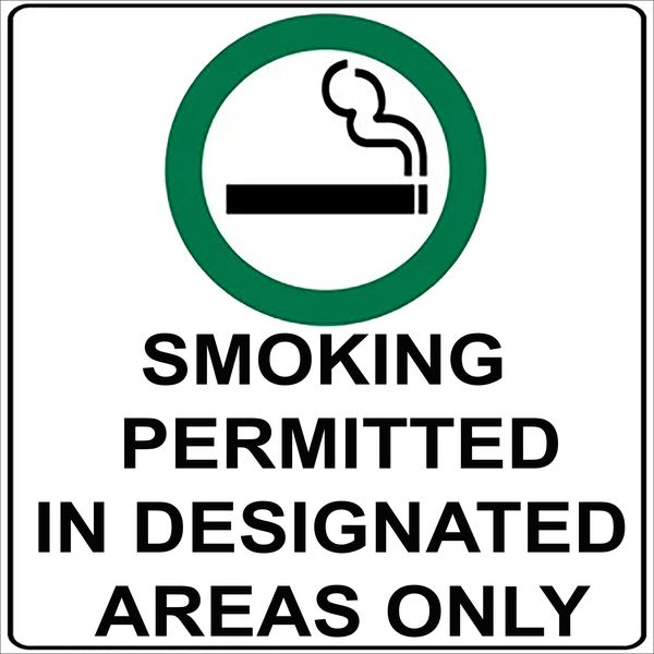 Smoking Permitted in designated areas only 29x29cm Sign- 2 Pack