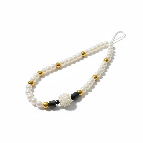 Elegant Handmade Pearl and Gold Beaded Phone Charm Strap