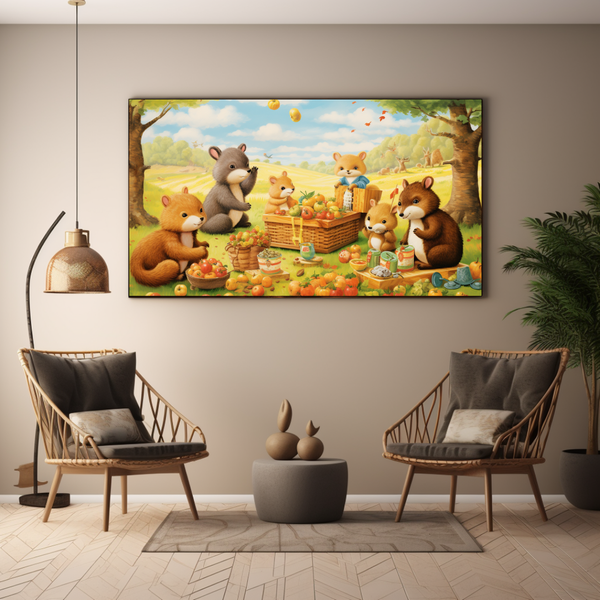 Canvas Wall Art -Cute Critters Picnic - BK0108