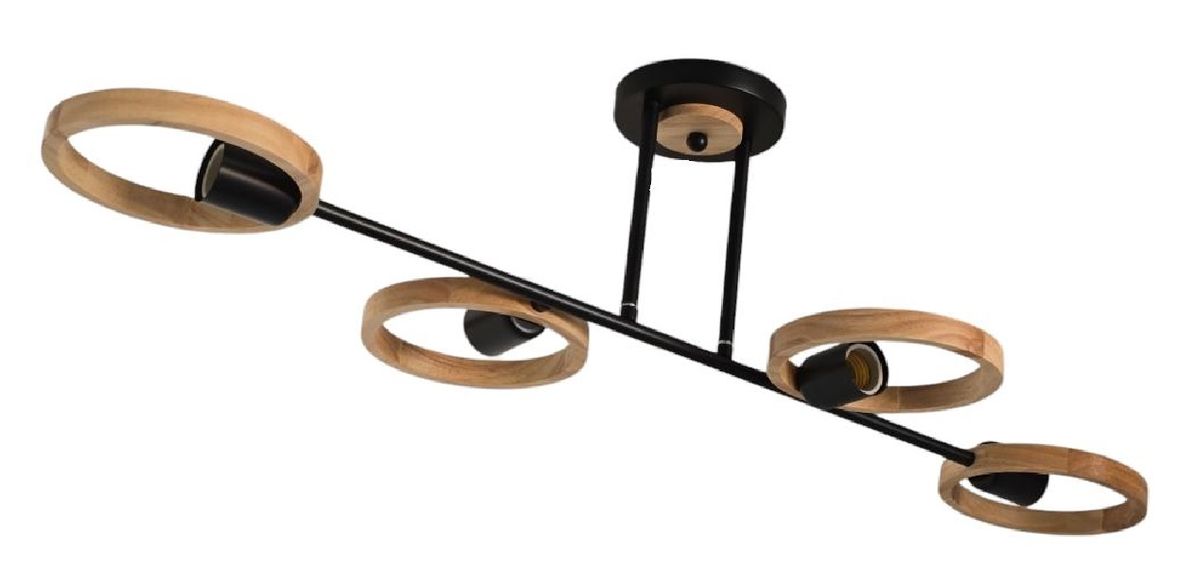Teempeest Black Pendant Light With 4 Round Wooden Circles - E27 Base Socket